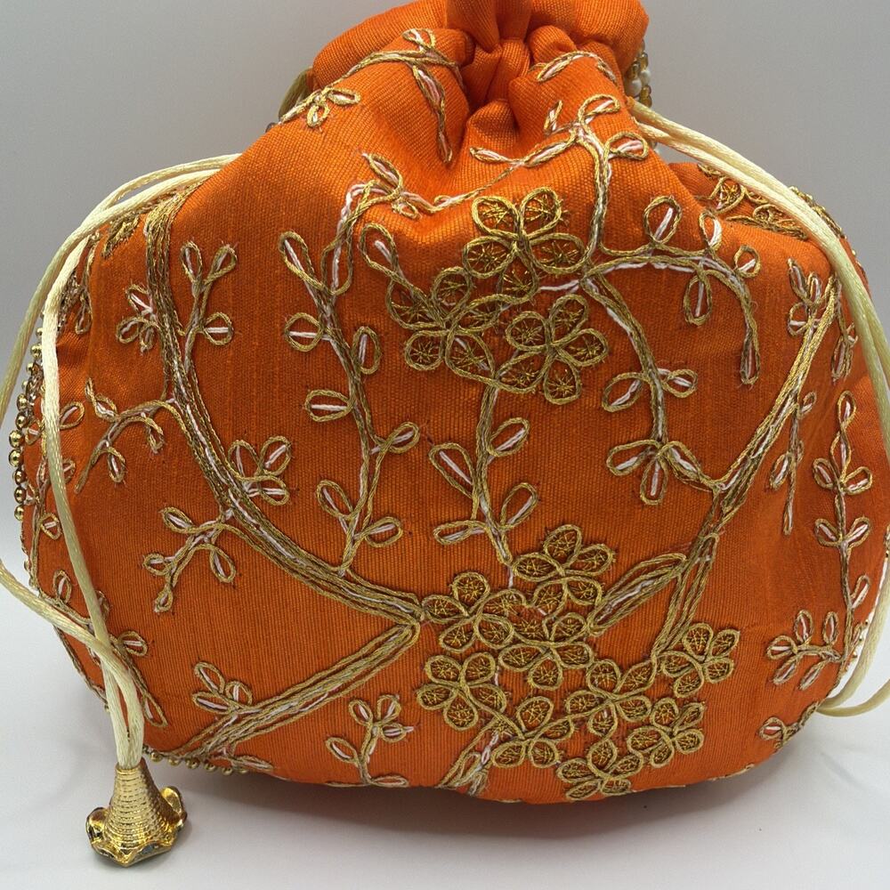 2 Indian PursesI Batwa I Potli Bag I Orange & Red I Made in India Weddings - Picture 8 of 16